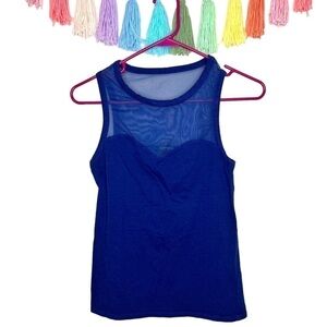 Express Blue Mesh Sheer Sleeveless Career Blouse Tank Top Size Extra Small